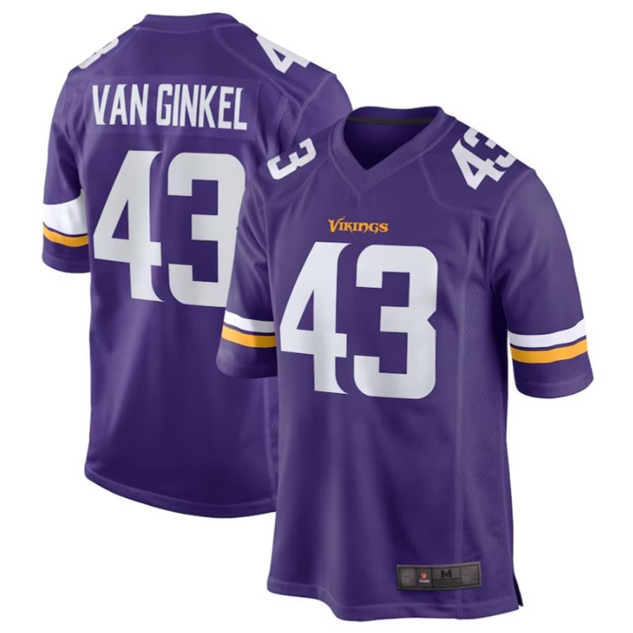 CAdoa MN.Vikings #43 Andrew Van Ginkel Purple Team Game Jersey Stitched American Stitched Jersey