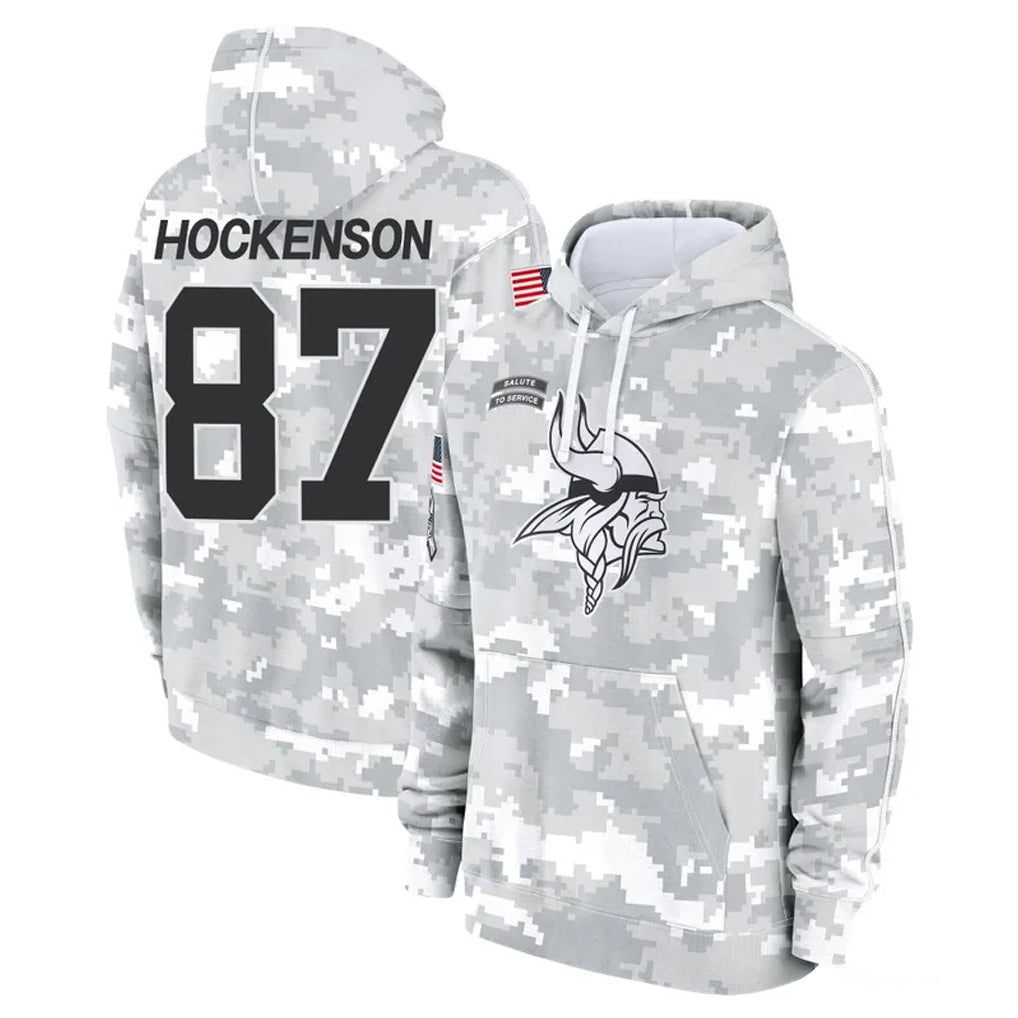 CAdoa MN.Vikings #87 T.J. Hockenson Player Arctic Camo Salute to Service Pullover Hoodies Limited Game Stitched Jerseys