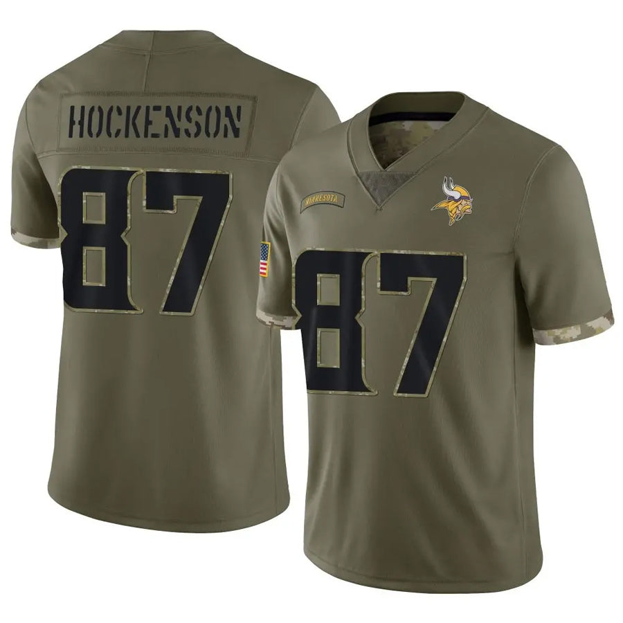 CAdoa MN.Vikings #87 T.J. Hockenson Player Salute To Service Limited Olive Stitched Jerseys