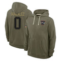 CAdoa NE.Patriots #0 Christian Gonzalez Player Olive Salute to Service Pullover Hoodies Limited Stitched Jerseys