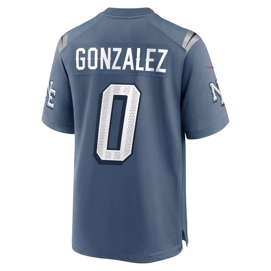 CAdoa NE.Patriots #0 Christian Gonzalez Player Storm Blue Rivalries Collection Game Stitched Jersey