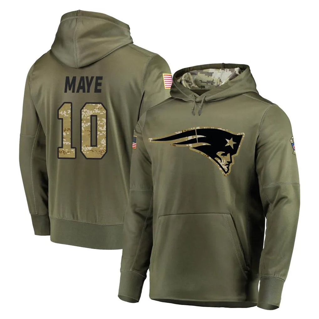 CAdoa NE.Patriots #10 Drake Maye Player Olive Salute to Service Pullover Hoodies Home Game Stitched Jerseys