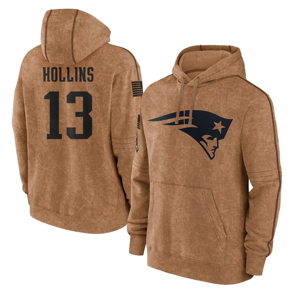 CAdoa NE.Patriots #13 Mack Hollins Player Brown Salute to Service Pullover Hoodies Limited Game Stitched Jerseys
