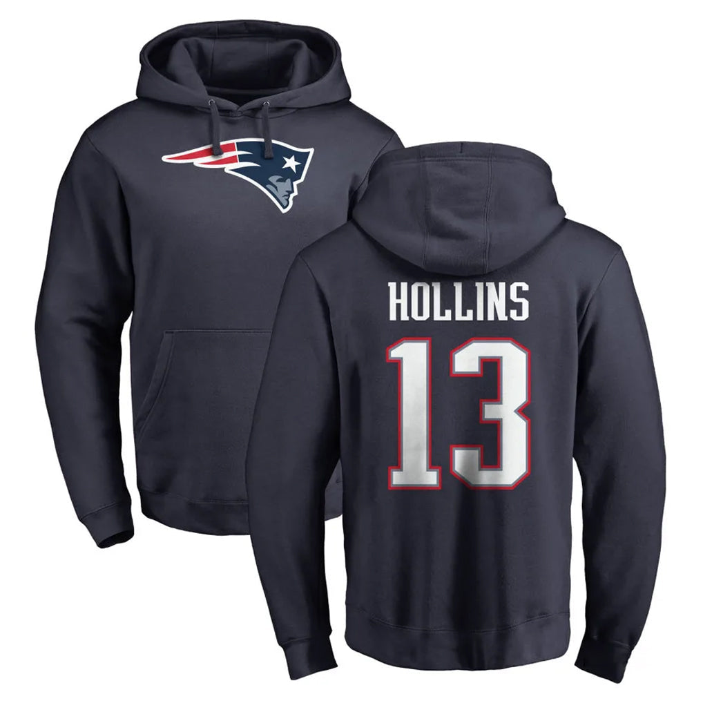 CAdoa NE.Patriots #13 Mack Hollins Player Navy LOGO Pullover Hoodies Home Game Stitched Jerseys