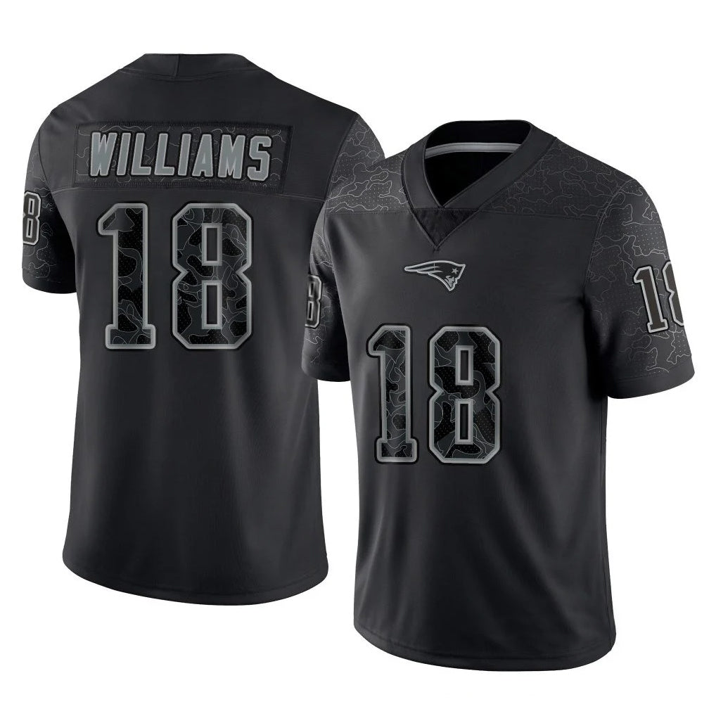 CAdoa NE.Patriots #18 Kyle Williams Player Black Reflective LImited Home Game Stitched Jerseys