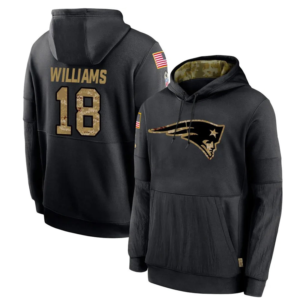 CAdoa NE.Patriots #18 Kyle Williams Player Black Salute to Service Hoodies Limited Game Stitched Jerseys