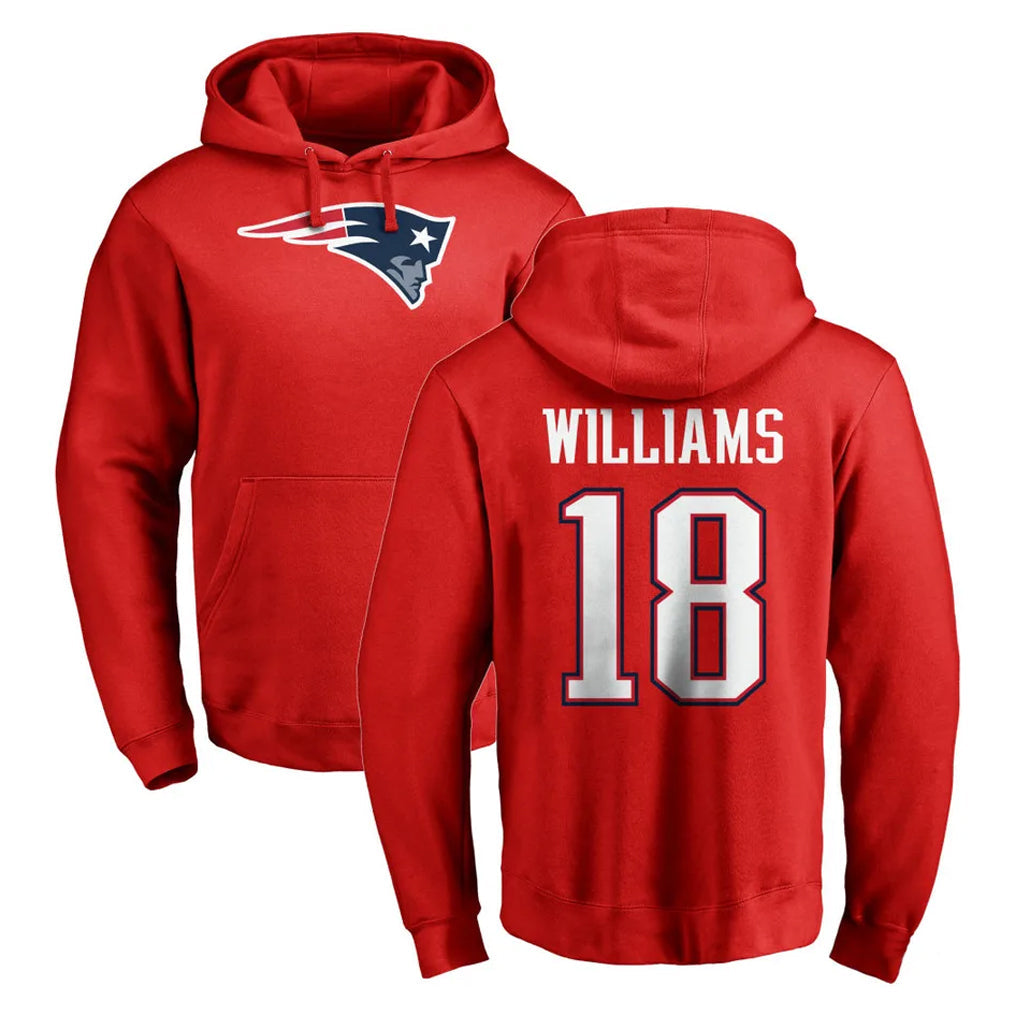 CAdoa NE.Patriots #18 Kyle Williams Player Red LOGO Pullover Hoodies Home Game Stitched Jerseys