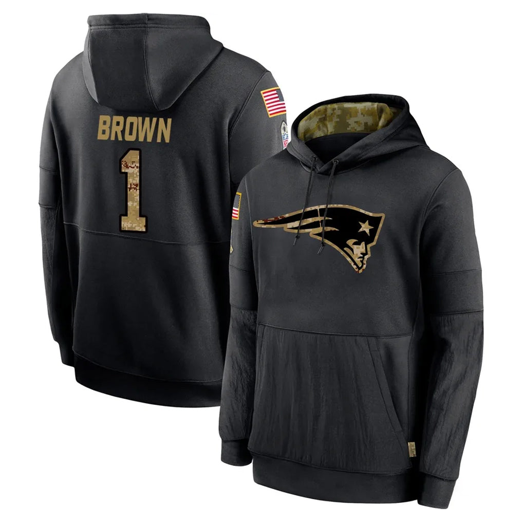 CAdoa NE.Patriots #1 A.J. Brown Player Black Salute to Service Hoodies Limited Game Stitched Jerseys