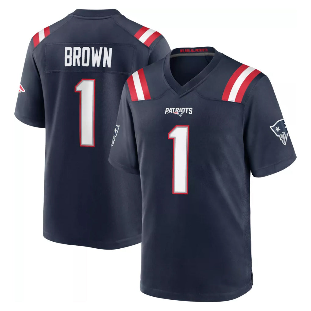 CAdoa NE.Patriots #1 A.J. Brown Player Navy Home Game Stitched Jerseys
