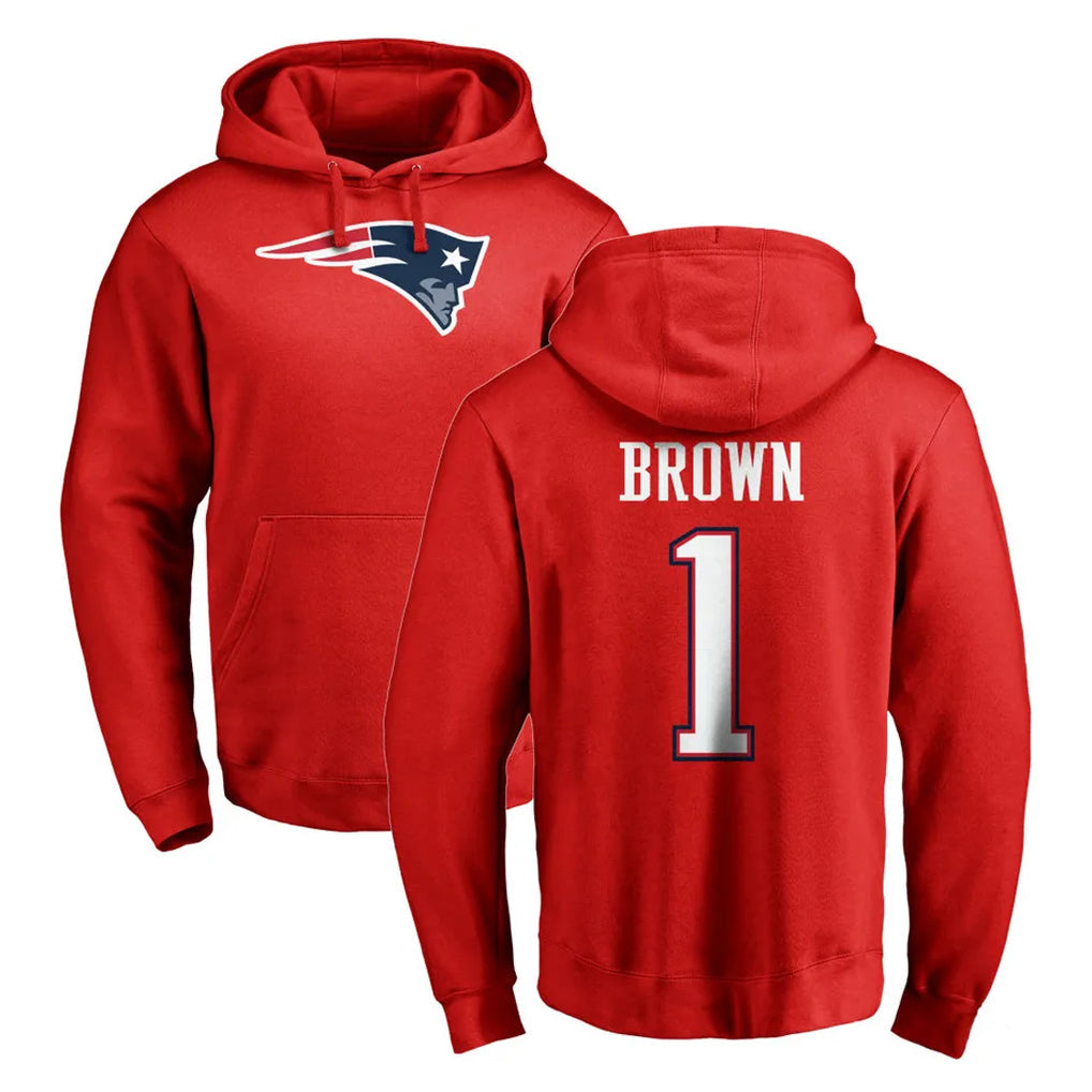CAdoa NE.Patriots #1 A.J. Brown Player Red LOGO Pullover Hoodies Home Game Stitched Jerseys