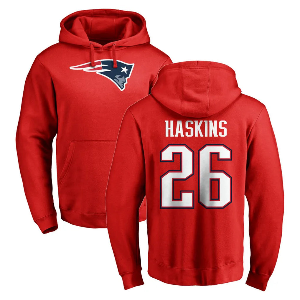 CAdoa NE.Patriots #26 Hassan Haskins Player Red LOGO Pullover Hoodies Home Game Stitched Jerseys
