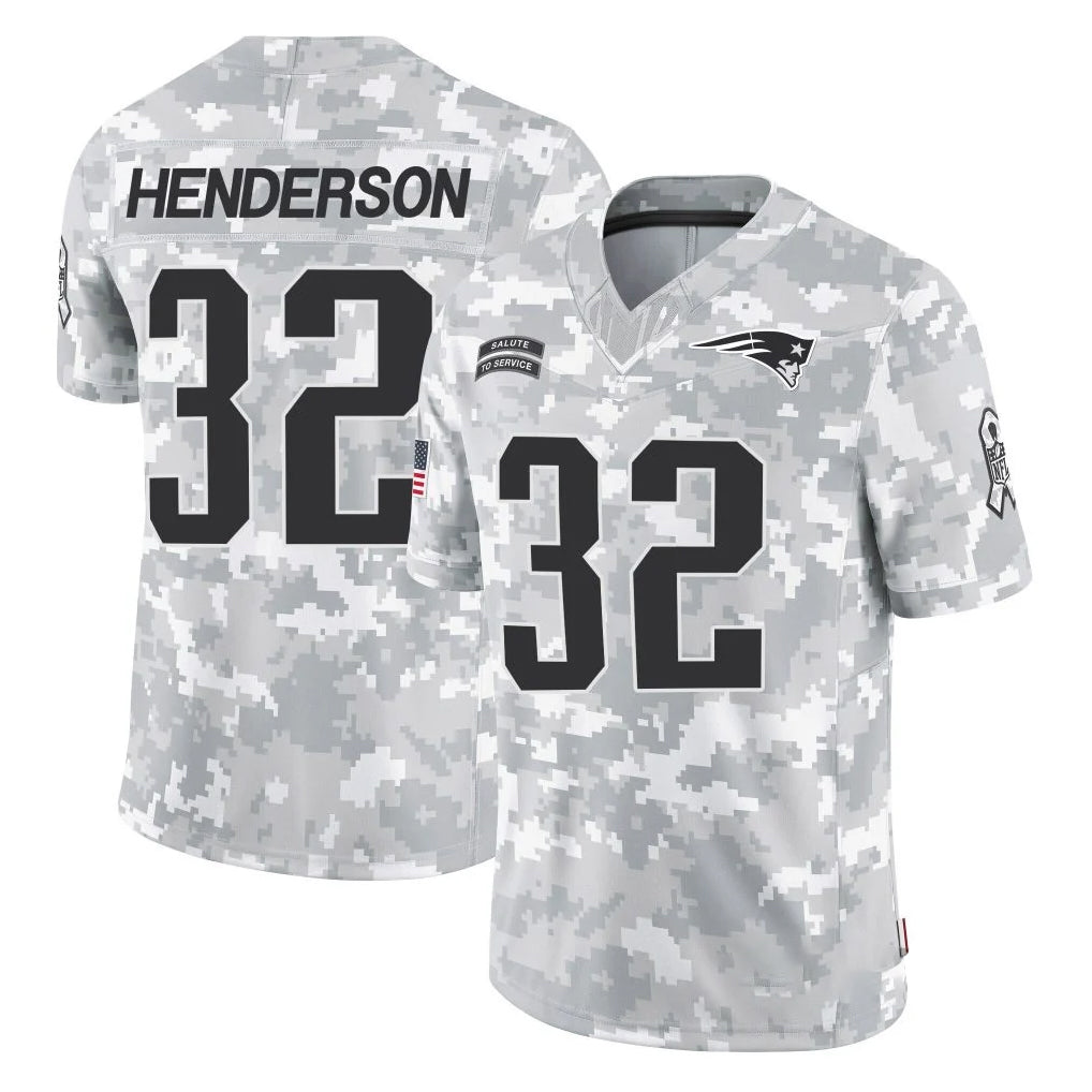 CAdoa NE.Patriots #32 TreVeyon Henderson Player Arctic Camo Salute To Service Limited Game Stitched Jerseys