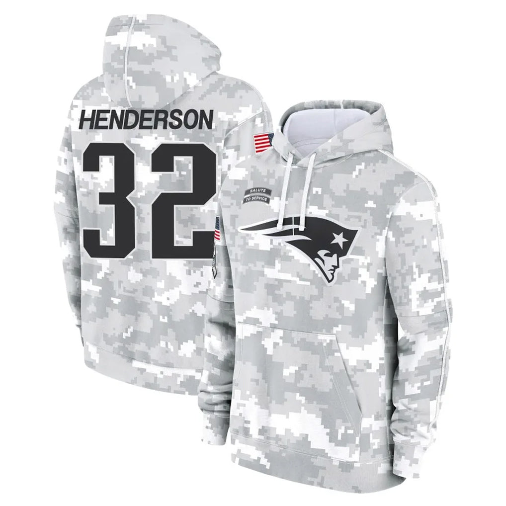 CAdoa NE.Patriots #32 TreVeyon Henderson Player Arctic Camo Salute to Service Pullover Hoodies Limited Game Stitched Jerseys