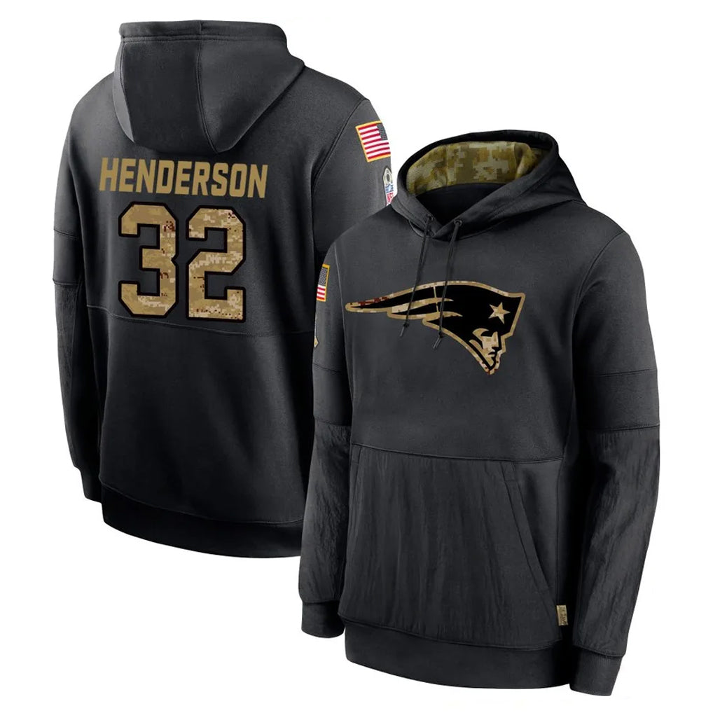CAdoa NE.Patriots #32 TreVeyon Henderson Player Black Salute to Service Hoodies Limited Game Stitched Jerseys
