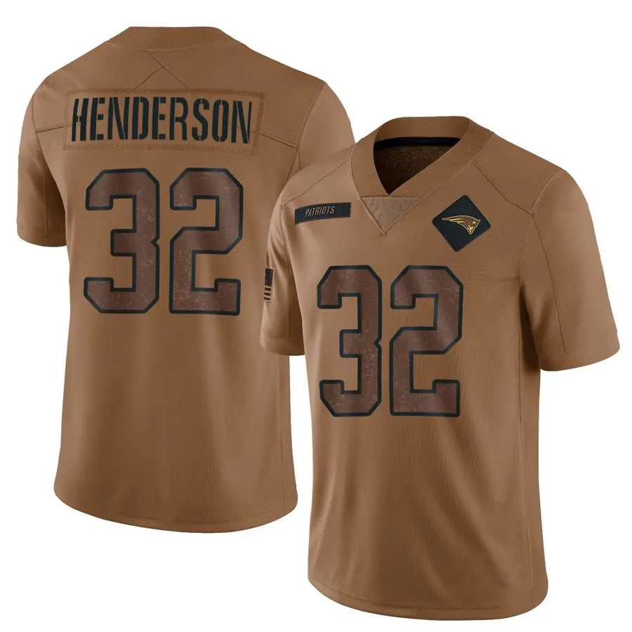 CAdoa NE.Patriots #32 TreVeyon Henderson Player Salute To Service Limited Brown Stitched Jerseys