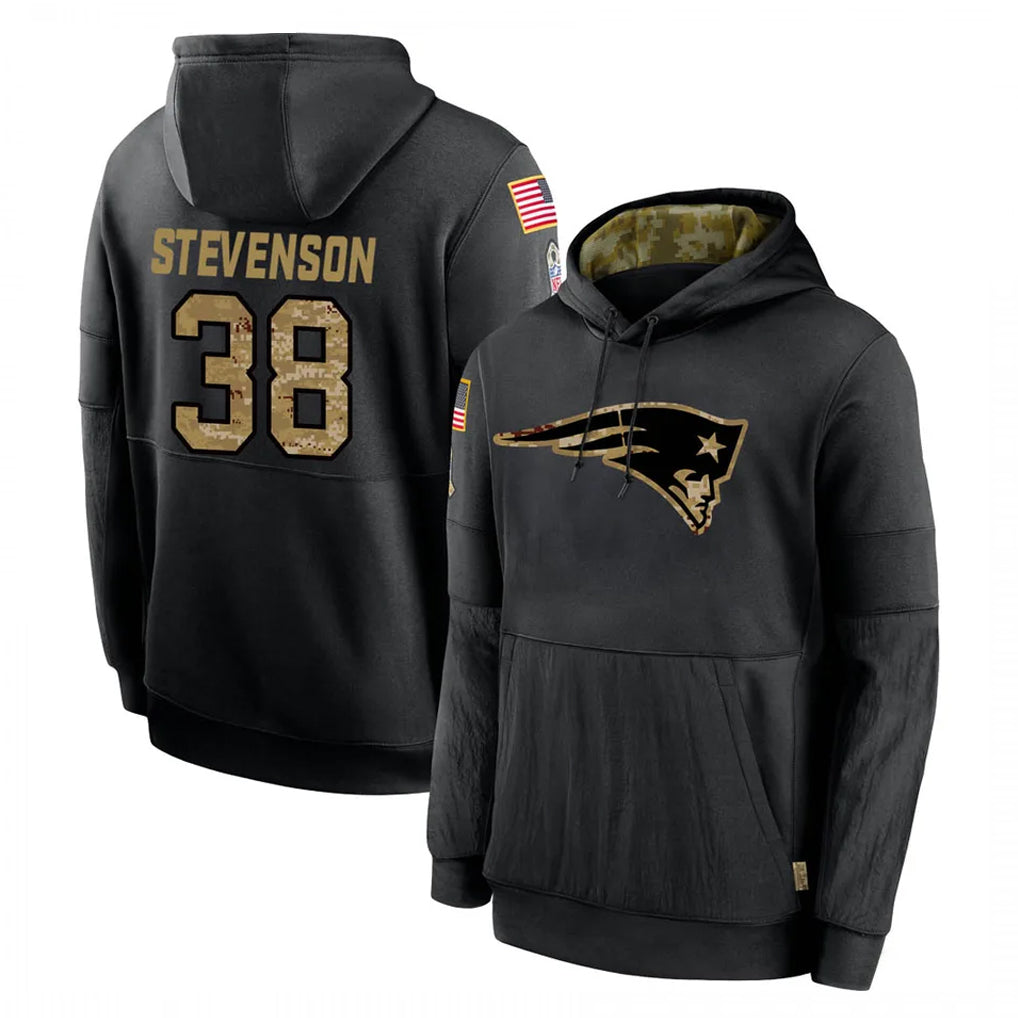 CAdoa NE.Patriots #38 Rhamondre Stevenson Player Black Salute to Service Hoodies Limited Game Stitched Jerseys