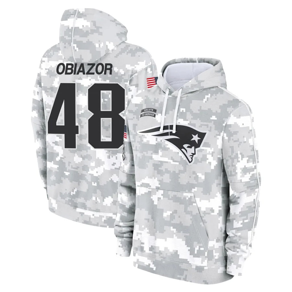 CAdoa NE.Patriots #48 Namdi Obiazor Player Arctic Camo Salute to Service Pullover Hoodies Limited Game Stitched Jerseys