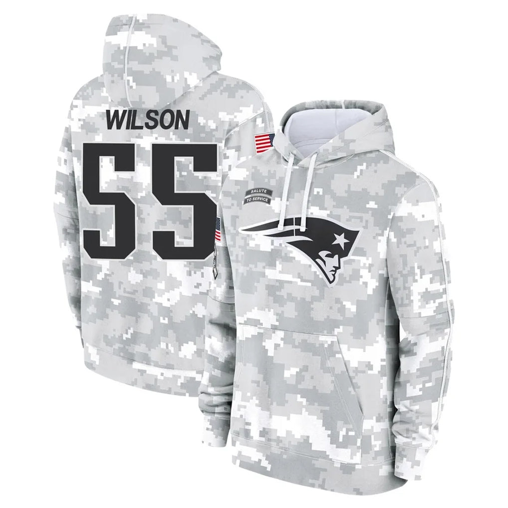 CAdoa NE.Patriots #55 Jared Wilson Player Arctic Camo Salute to Service Pullover Hoodies Limited Game Stitched Jerseys