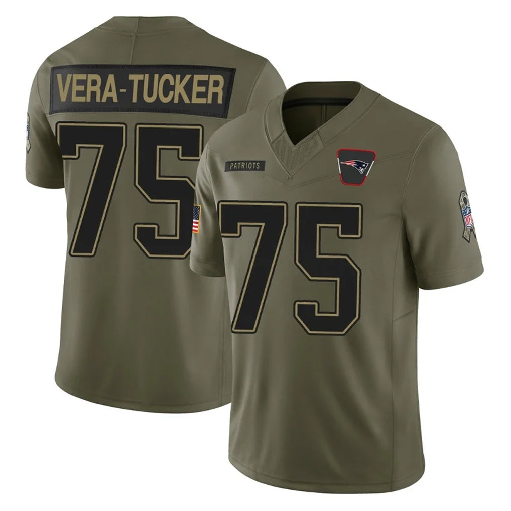 CAdoa NE.Patriots #75 Alijah Vera-Tucker Player Olive 2025 Salute To Service Limited Stitched Jerseys