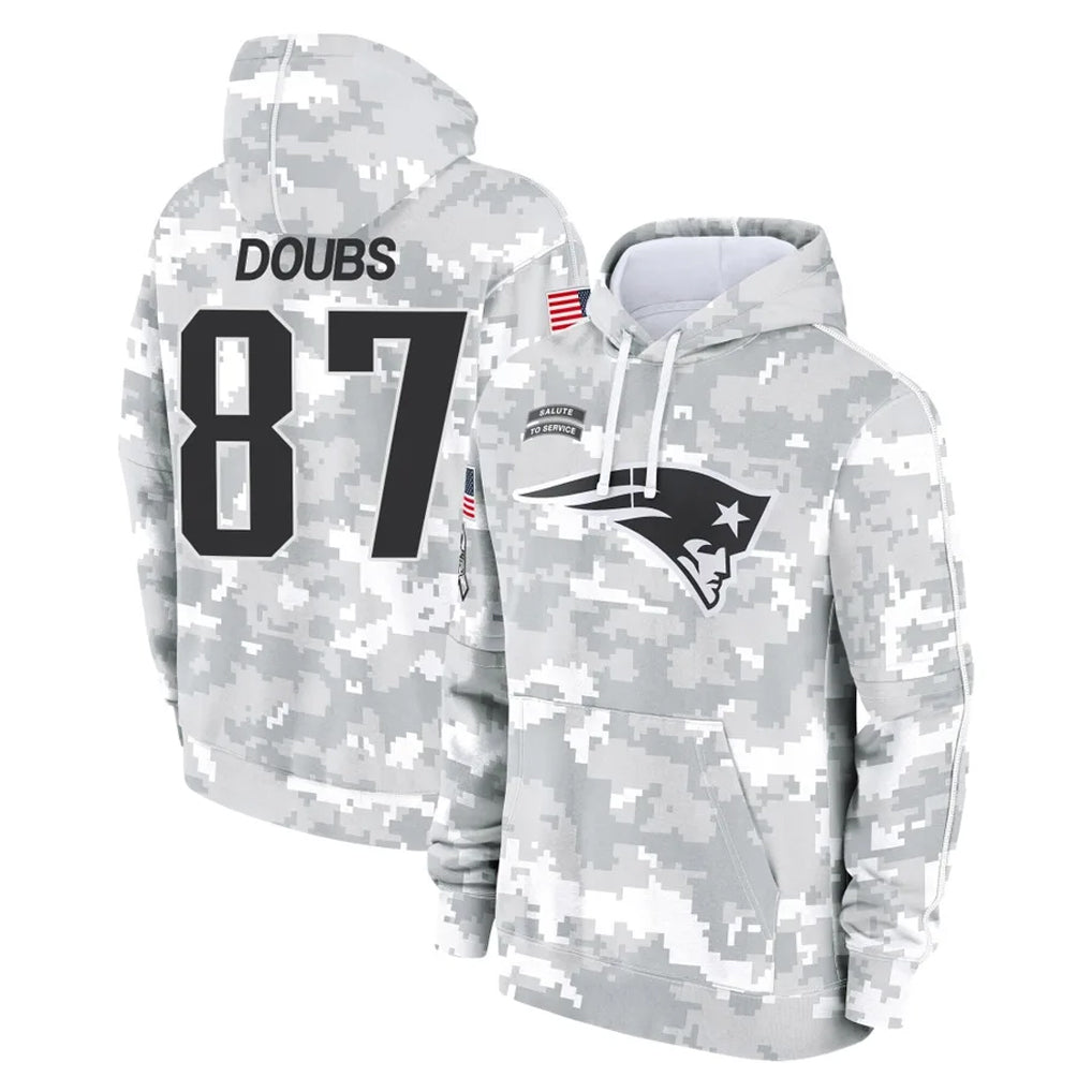CAdoa NE.Patriots #87 Romeo Doubs Player Arctic Camo Salute to Service Pullover Hoodies Limited Game Stitched Jerseys
