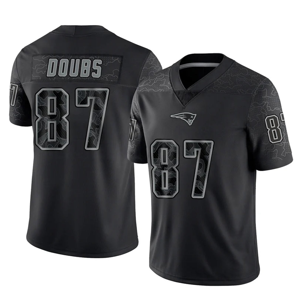 CAdoa NE.Patriots #87 Romeo Doubs Player Black Reflective LImited Home Game Stitched Jerseys