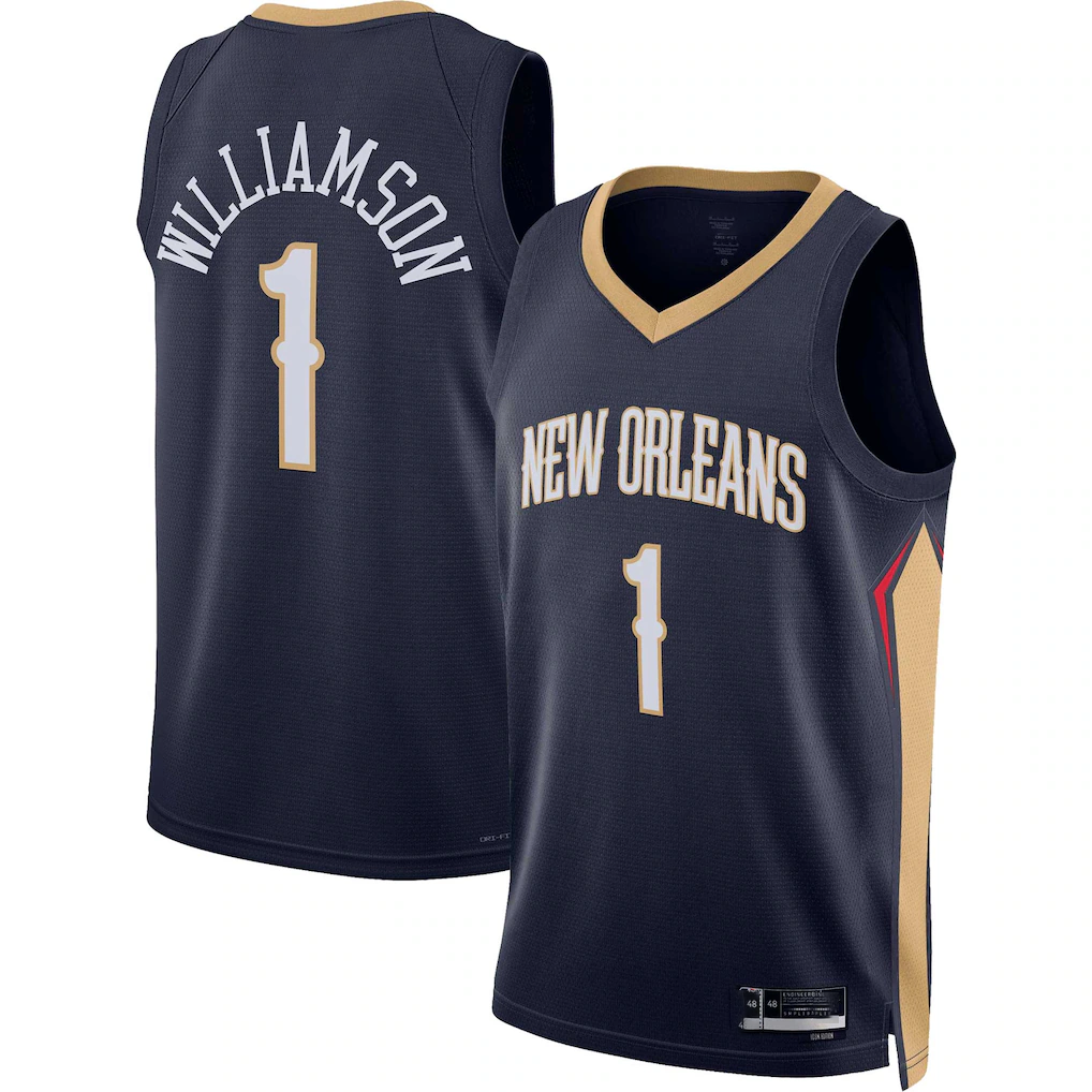 CAdoa NO.Pelicans #1 Zion Williamson Navy Swingman Stitched Jerseys- Icon Edition