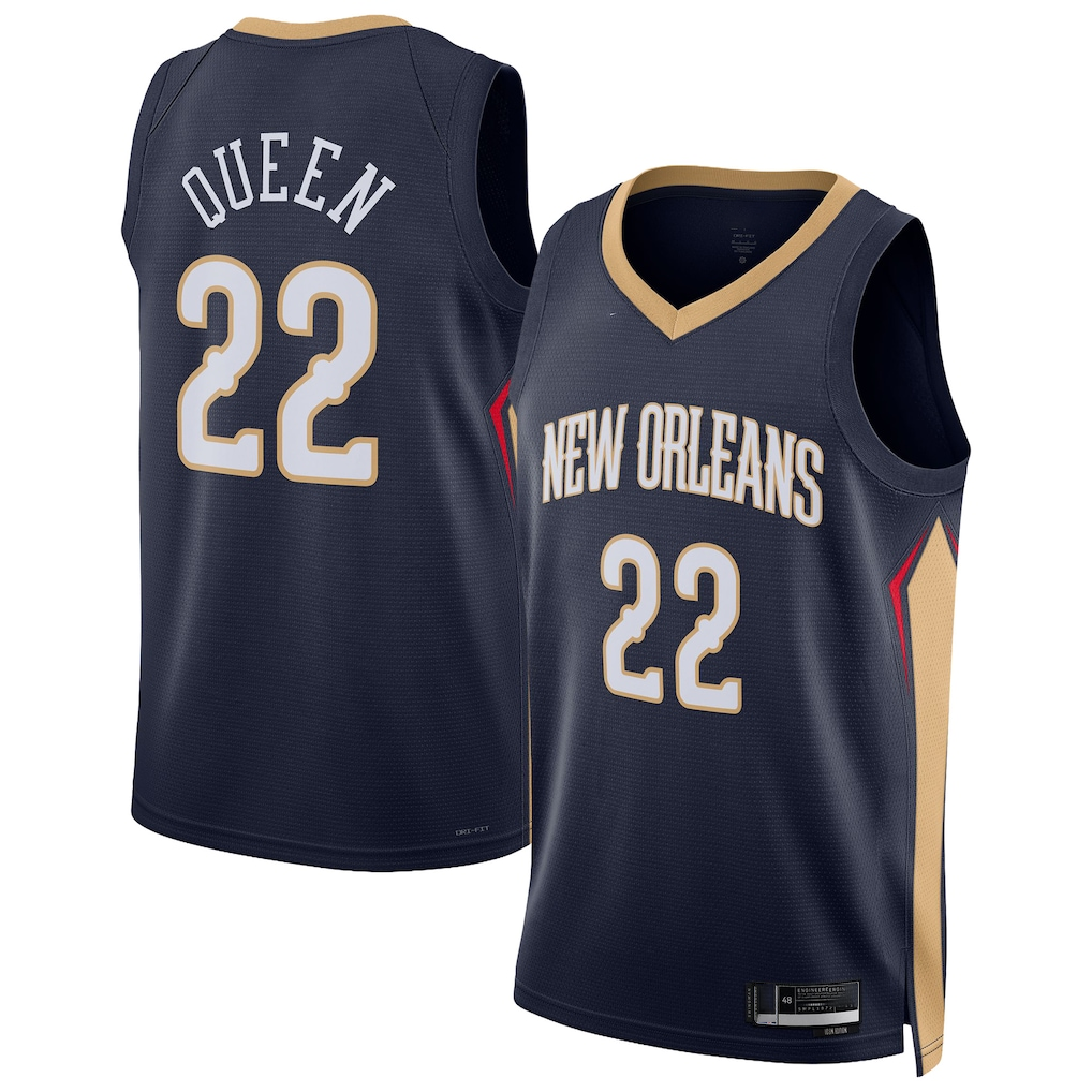 CAdoa NO.Pelicans #22 Derik Queen Navy Swingman Stitched Jerseys- Icon Edition