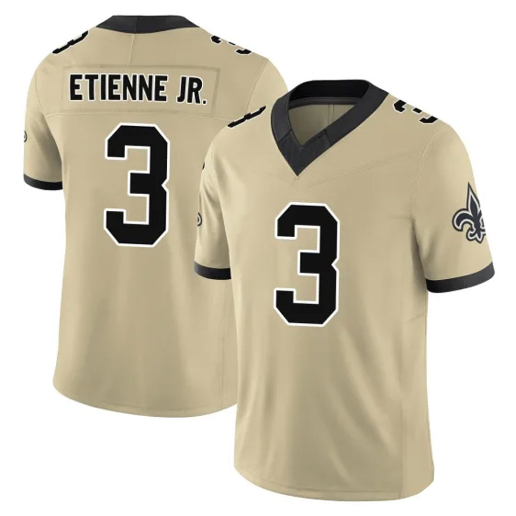 CAdoa NO.Saints #3 Travis Etienne Jr. Player Gold Limited Vapor F.U.S.E. Home Game Stitched Jerseys
