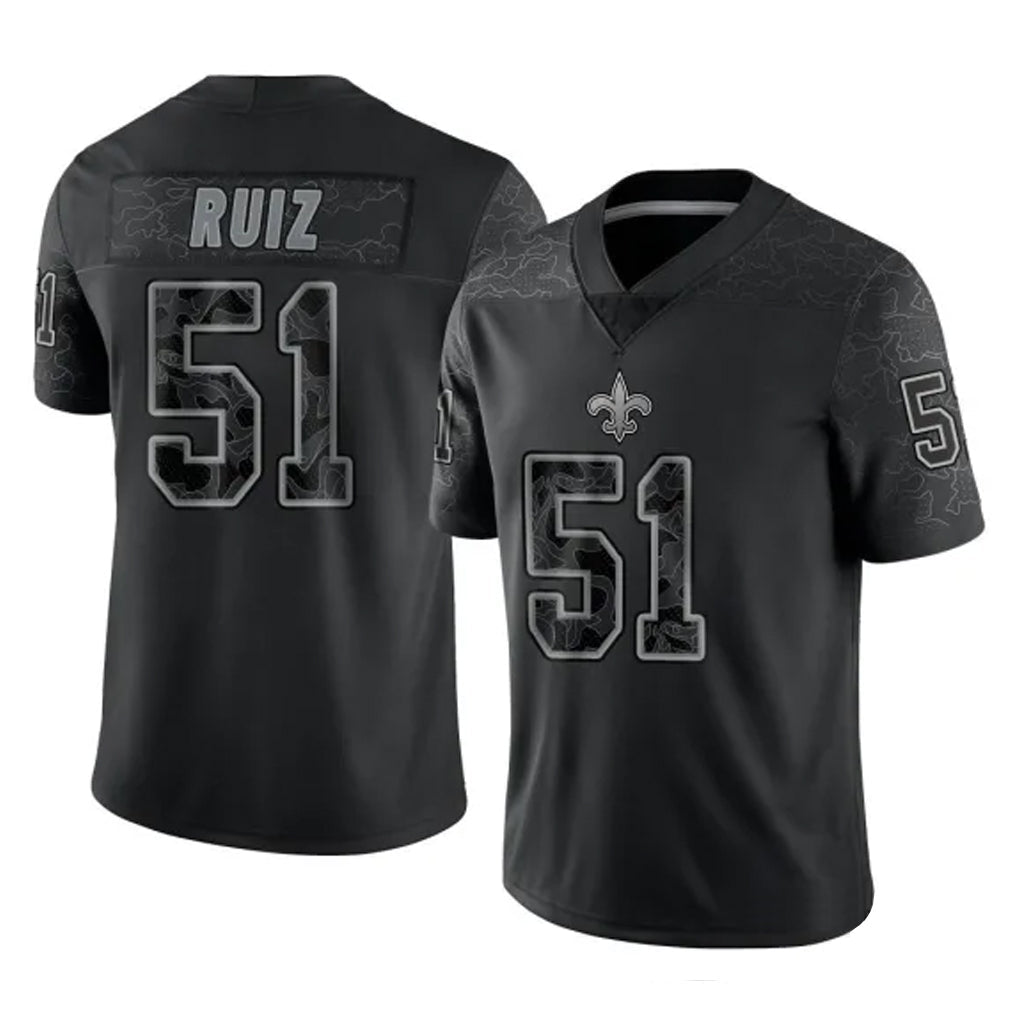 CAdoa NO.Saints #51 Cesar Ruiz Player Black Limited Reflective Home Game Stitched Jerseys