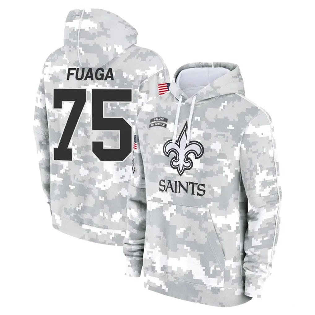 CAdoa NO.Saints #75 Taliese Fuaga Player Arctic Camo Salute to Service Pullover Hoodies Limited Game Stitched Jerseys