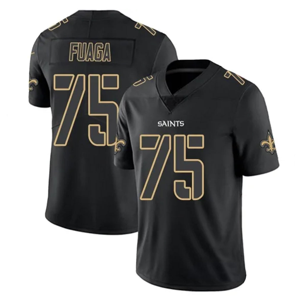 CAdoa NO.Saints #75 Taliese Fuaga Player Black Impact Limited Home Game Stitched Jerseys