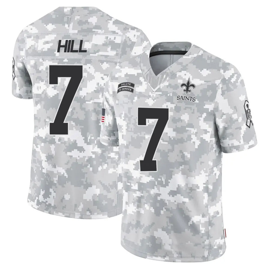 CAdoa NO.Saints #7 Taysom Hill Player Arctic Camo Salute to Service Limited Stitched Jerseys
