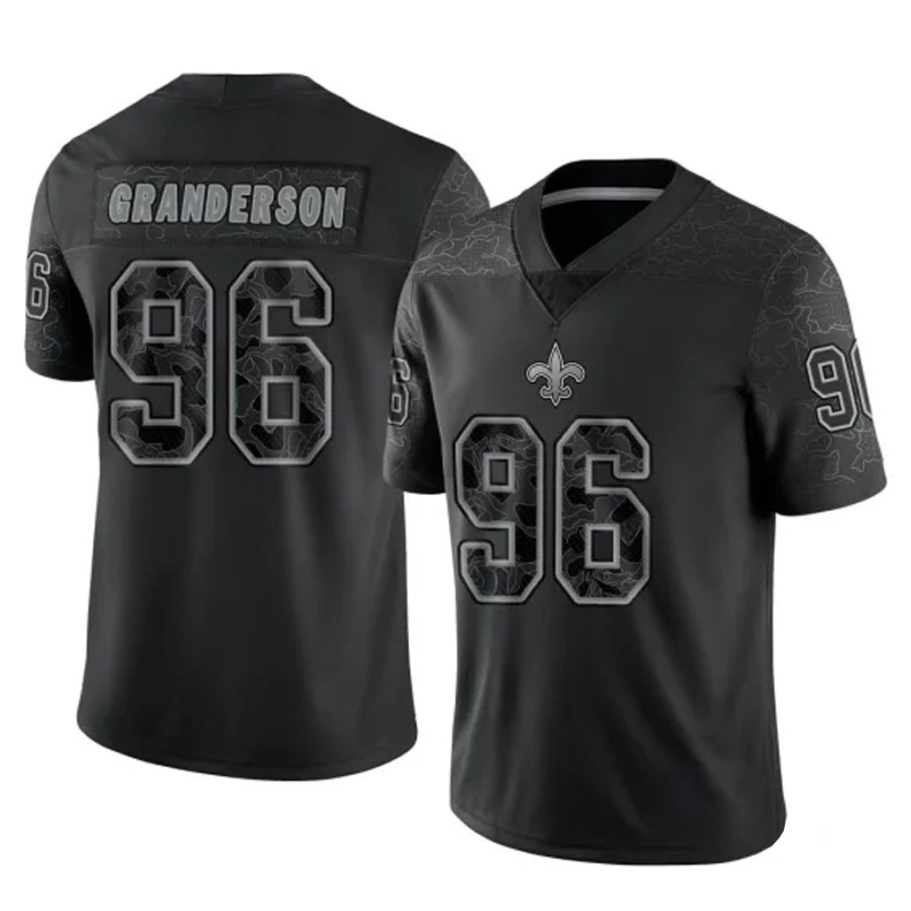 CAdoa NO.Saints #96 Carl Granderson Player Black Limited Reflective Home Game Stitched Jerseys