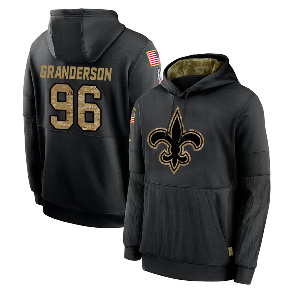 CAdoa NO.Saints #96 Carl Granderson Player Black Salute to Service Hoodies Limited Game Stitched Jerseys