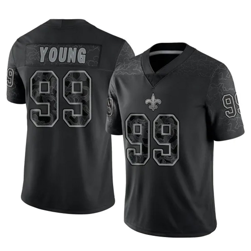 CAdoa NO.Saints #99 Chase Young Player Black Limited Reflective Home Game Stitched Jerseys