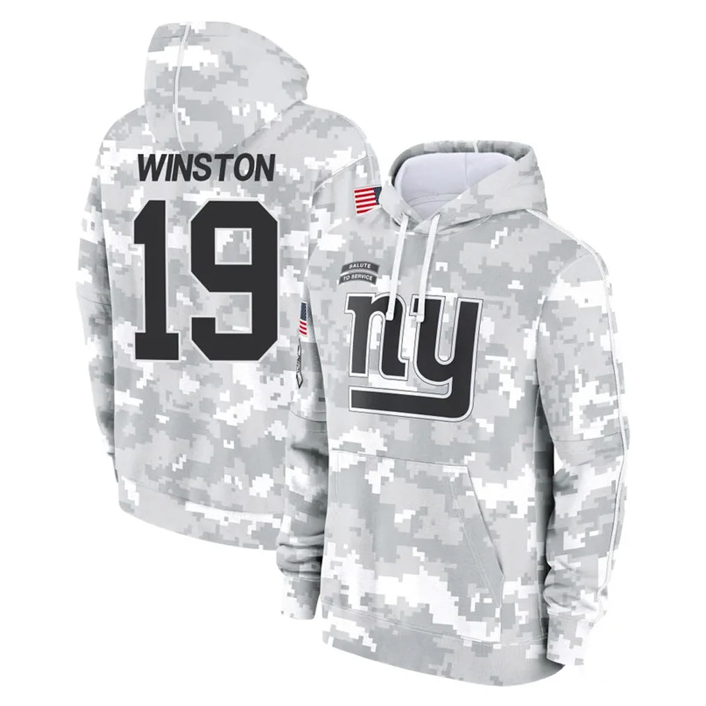 CAdoa NY.Giants #19 Jameis Winston Player Arctic Camo Salute to Service Pullover Hoodies Limited Game Stitched Jerseys