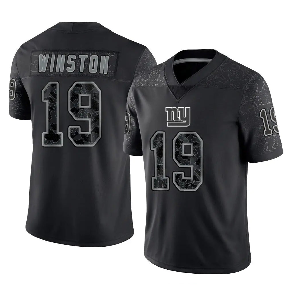 CAdoa NY.Giants #19 Jameis Winston Player Black Limited Reflective Home Game Stitched Jerseys
