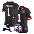 CAdoa NY.Giants #1 Malik Nabers Player Black 100th Season & State Patch Vapor Limited Home Game Stitched Jerseys