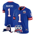 CAdoa NY.Giants #1 Malik Nabers Player Royal 100th Season & State Patch Vapor Limited Home Game Stitched Jerseys