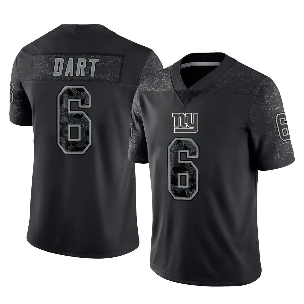 CAdoa NY.Giants #6 Jaxson Dart Player Black Limited Reflective Home Game Stitched Jerseys