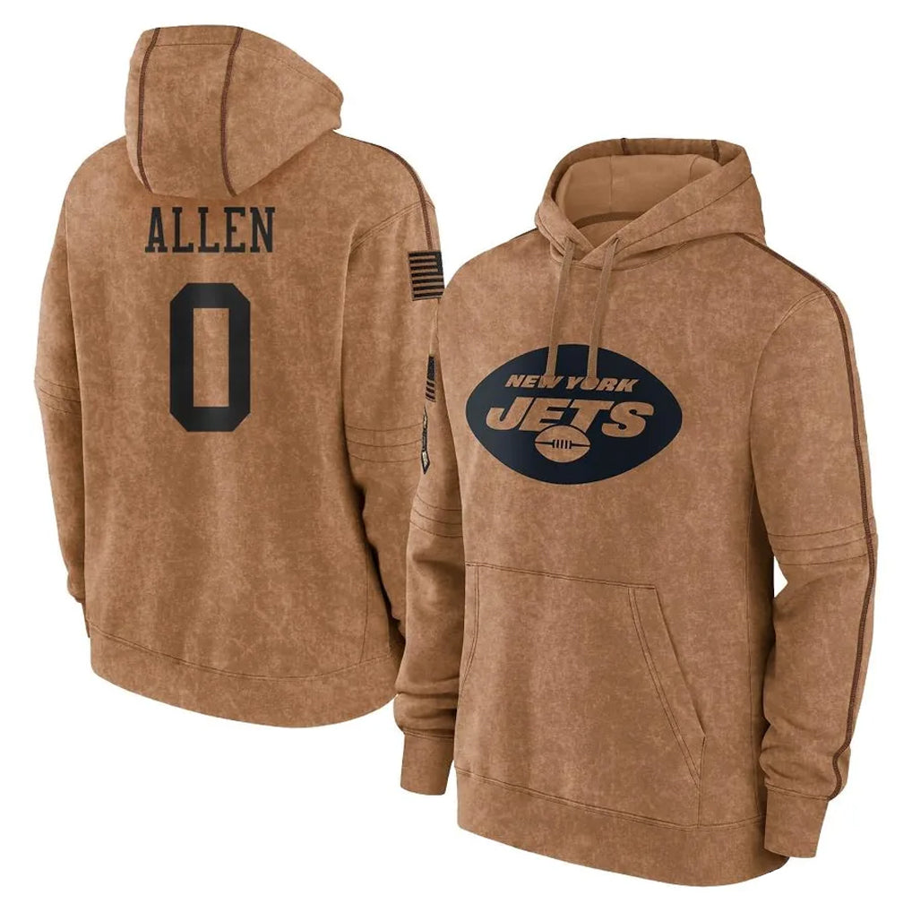 CAdoa NY.Jets #0 Braelon Allen Player Brown Salute to Service Pullover Hoodies Limited Game Stitched Jerseys