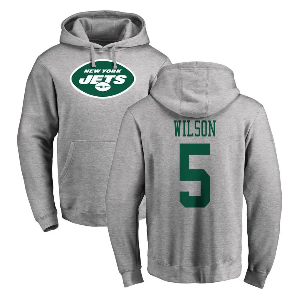 CAdoa NY.Jets #5 Garrett Wilson Player Gray LOGO Pullover Hoodies Limited Game Stitched Jerseys