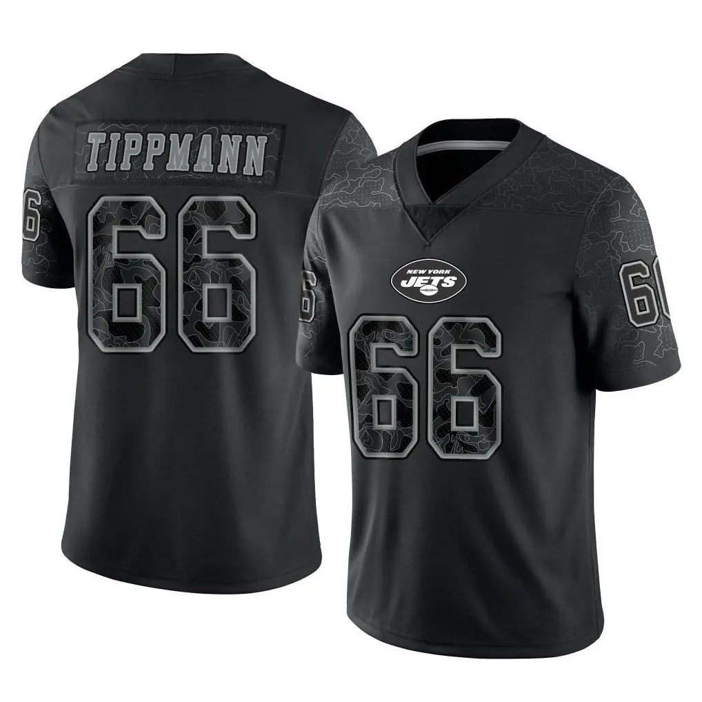 CAdoa NY.Jets #66 Joe Tippmann Player Stealth Black Limited Reflective Home Game Stitched Jerseys