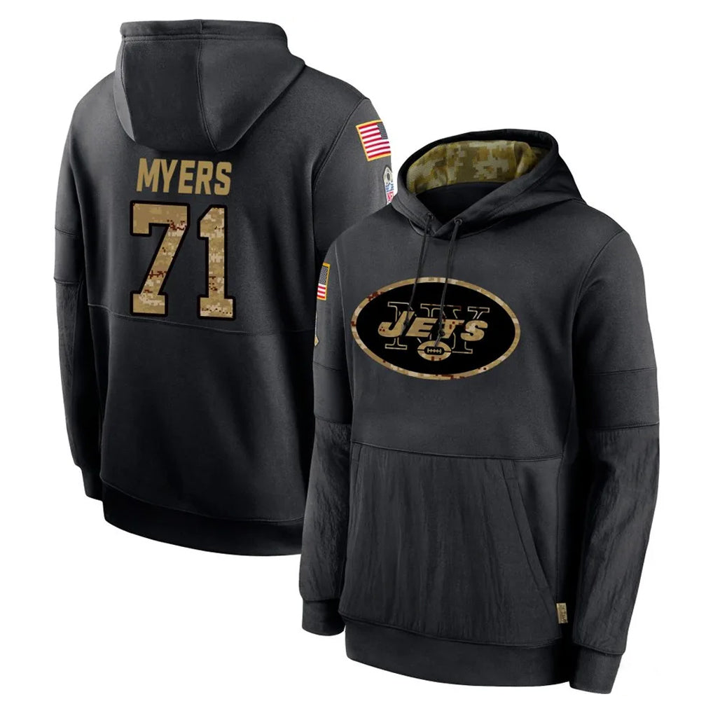 CAdoa NY.Jets #71 Josh Myers Player Black Salute to Service Hoodies Limited Game Stitched Jerseys