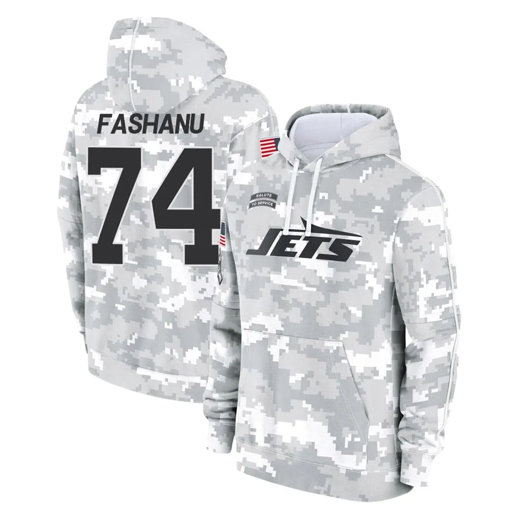 CAdoa NY.Jets #74 Olu Fashanu Player Arctic Camo Salute to Service Pullover Hoodies Limited Game Stitched Jerseys