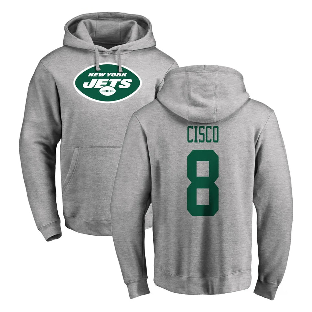 CAdoa NY.Jets #8 Andre Cisco Player Gray LOGO Pullover Hoodies Limited Game Stitched Jerseys