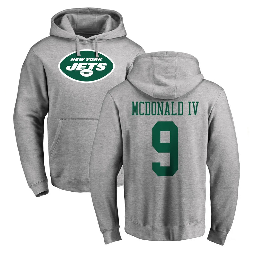 CAdoa NY.Jets #9 Will McDonald IV Player Gray LOGO Pullover Hoodies Limited Game Stitched Jerseys