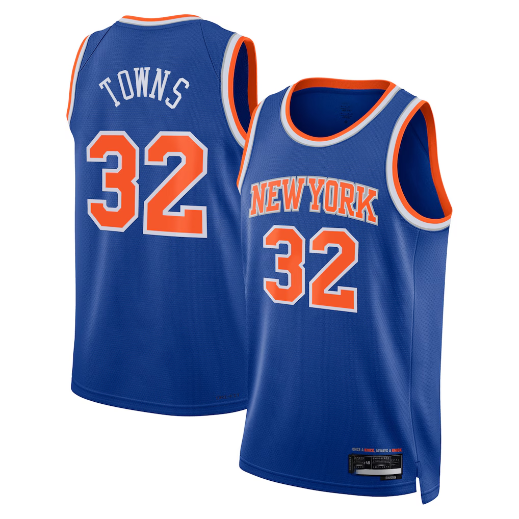 CAdoa NY.Knicks #32 Karl-Anthony Towns Blue Swingman Jerseys - Icon Edition