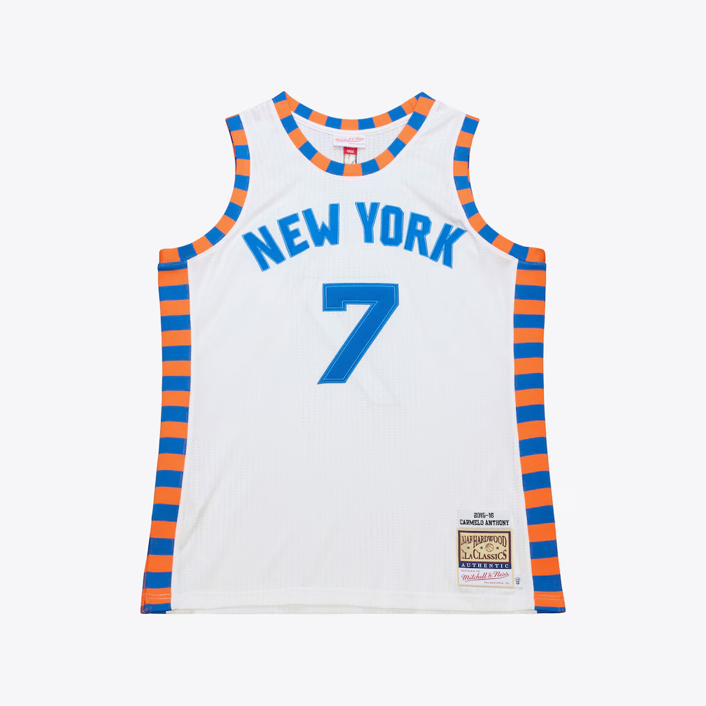CAdoa NY.Knicks #7 Carmelo Anthony Mitchell & Ness White 2015-16 Hardwood Classics Authentic Jerseys