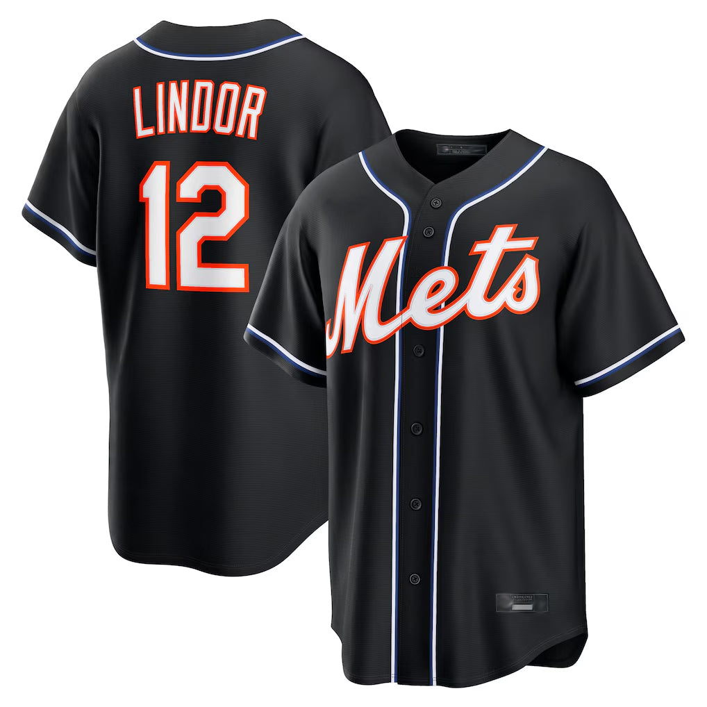CAdoa NY.Mets #12 Francisco Lindor Player Black Fashion Out Game Stitched Jerseys